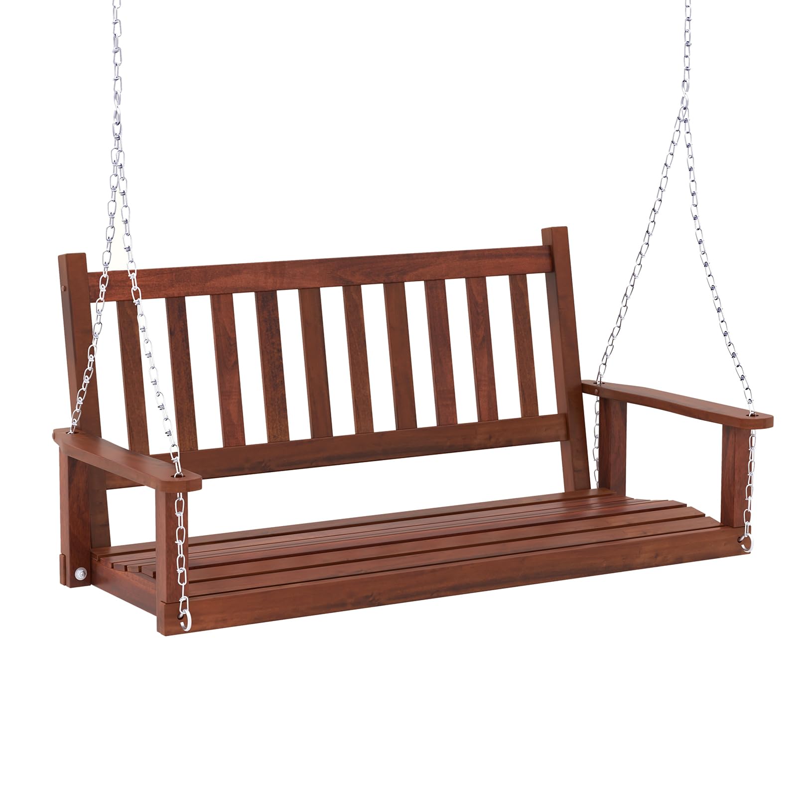 Tangkula 2/3 Person Wooden Porch Swing, Hanging Patio Swing with 2 Adjustable Galvanized Metal Chains